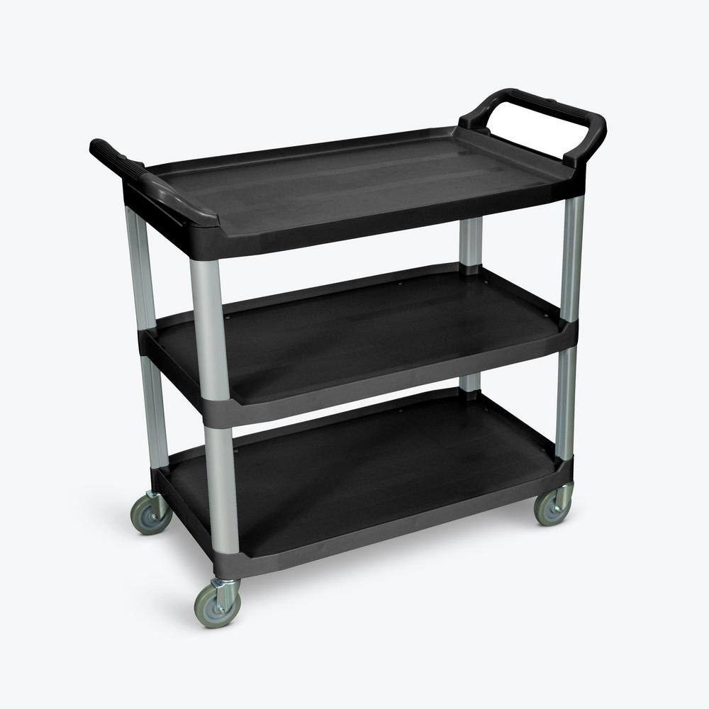 Luxor SC13-B 40.5 in. 3 Flat Shelves Utility Cart in Black with Silver Poles