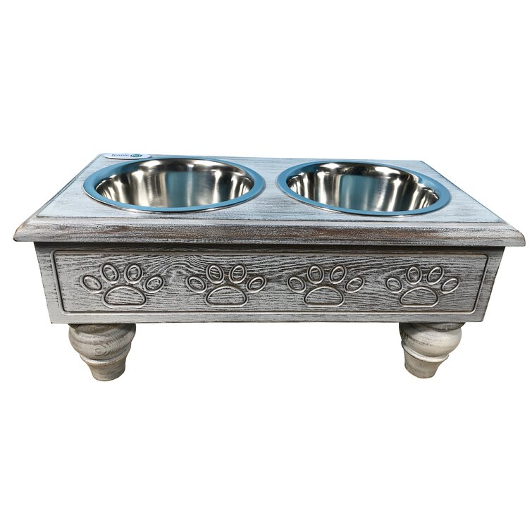 Sassy Paws Raised Wooden Pet Double Diner Elevated Feeder