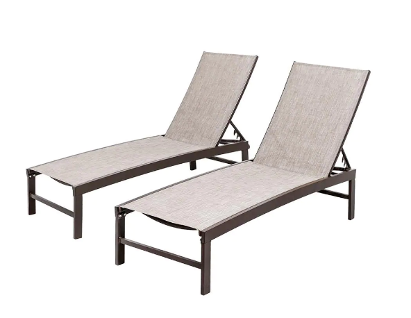 Crestlive Products 2-Piece Aluminum Adjustable Outdoor Chaise Lounge in Beige