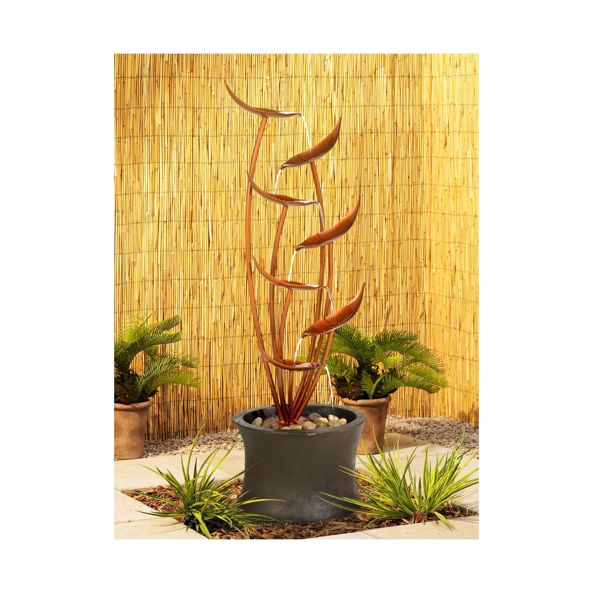 John Timberland Rustic Modern Outdoor Floor Water Fountain 41″ High Cascading Leaves for Yard Garden Patio Deck Home