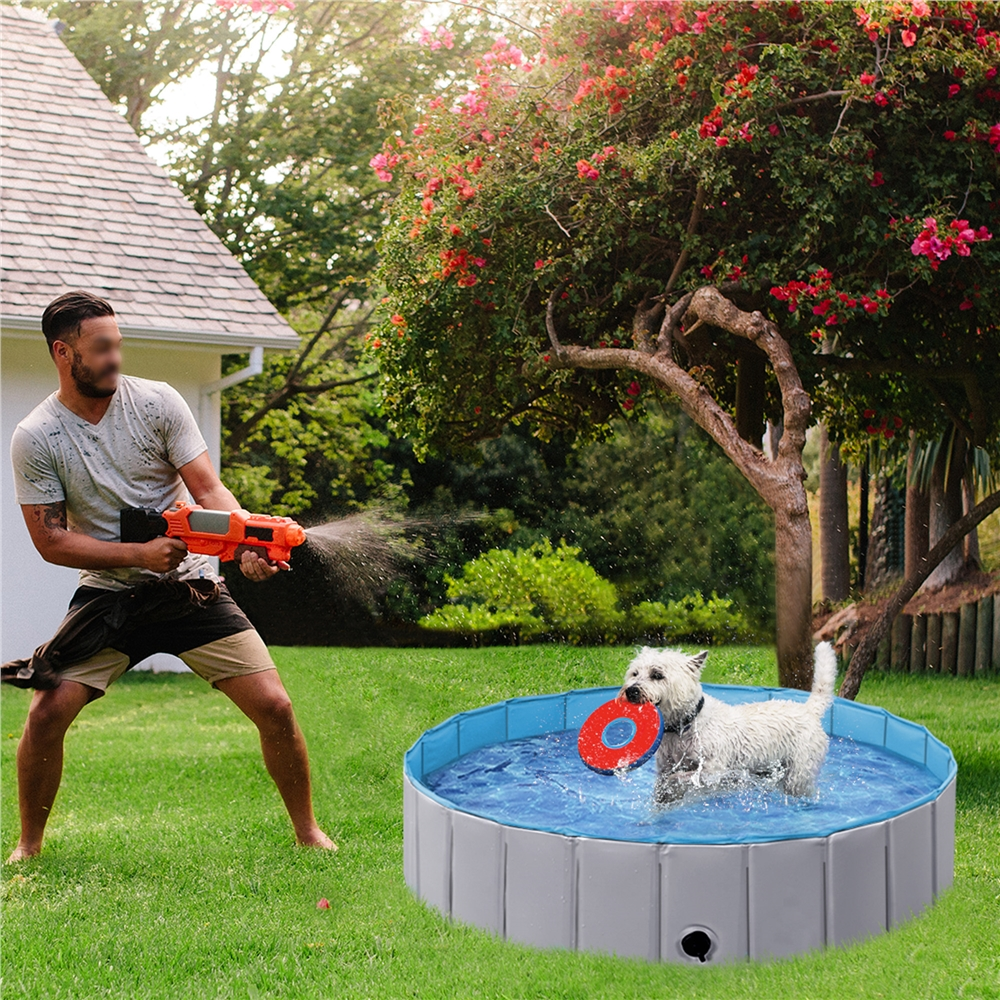 SmileMart Foldable Pet Swimming Pool Wash Tub for Cats and Dogs. Gray. Medium. 39.4″