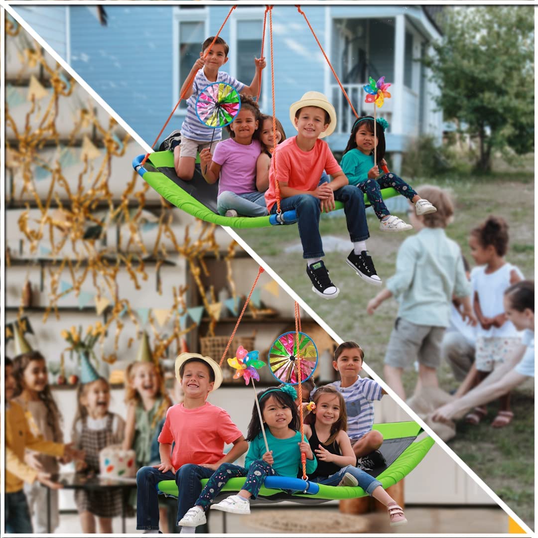 Giant 700lb 60 inch Saucer Tree Swing for Kids Adults - Green Weight Capacity Durable Steel Frame Waterproof Adjustable Ropes Easy to Install Fun