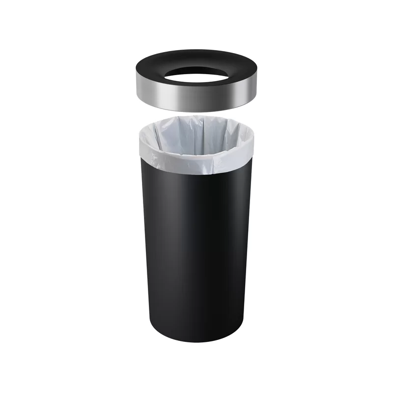 Umbra Vento Open Top 16.5-Gallon Kitchen Trash Large. Garbage Can for Indoor. Outdoor or Commercial Use. Black/Nickel