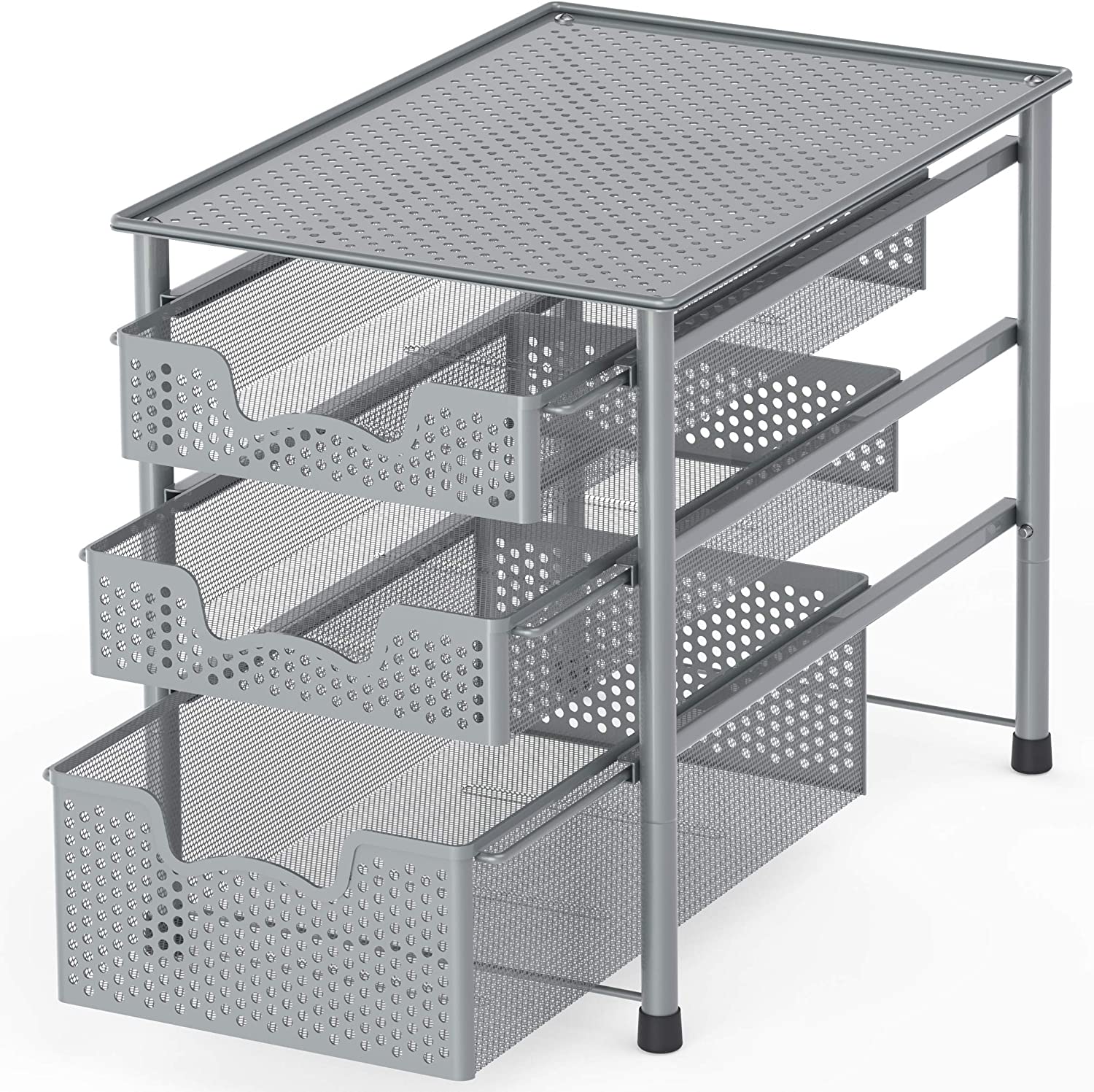 Simple Houseware Stackable 3 Tier Sliding Basket Organizer Drawer. Silver