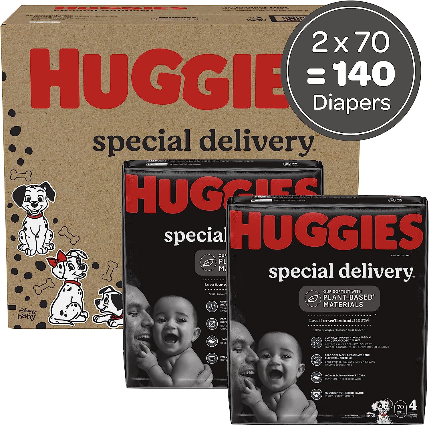 Huggies Special Delivery Hypoallergenic Baby Diapers Size 4 (22-37 lbs). 140 Ct. Fragrance Free. Safe for Sensitive Skin