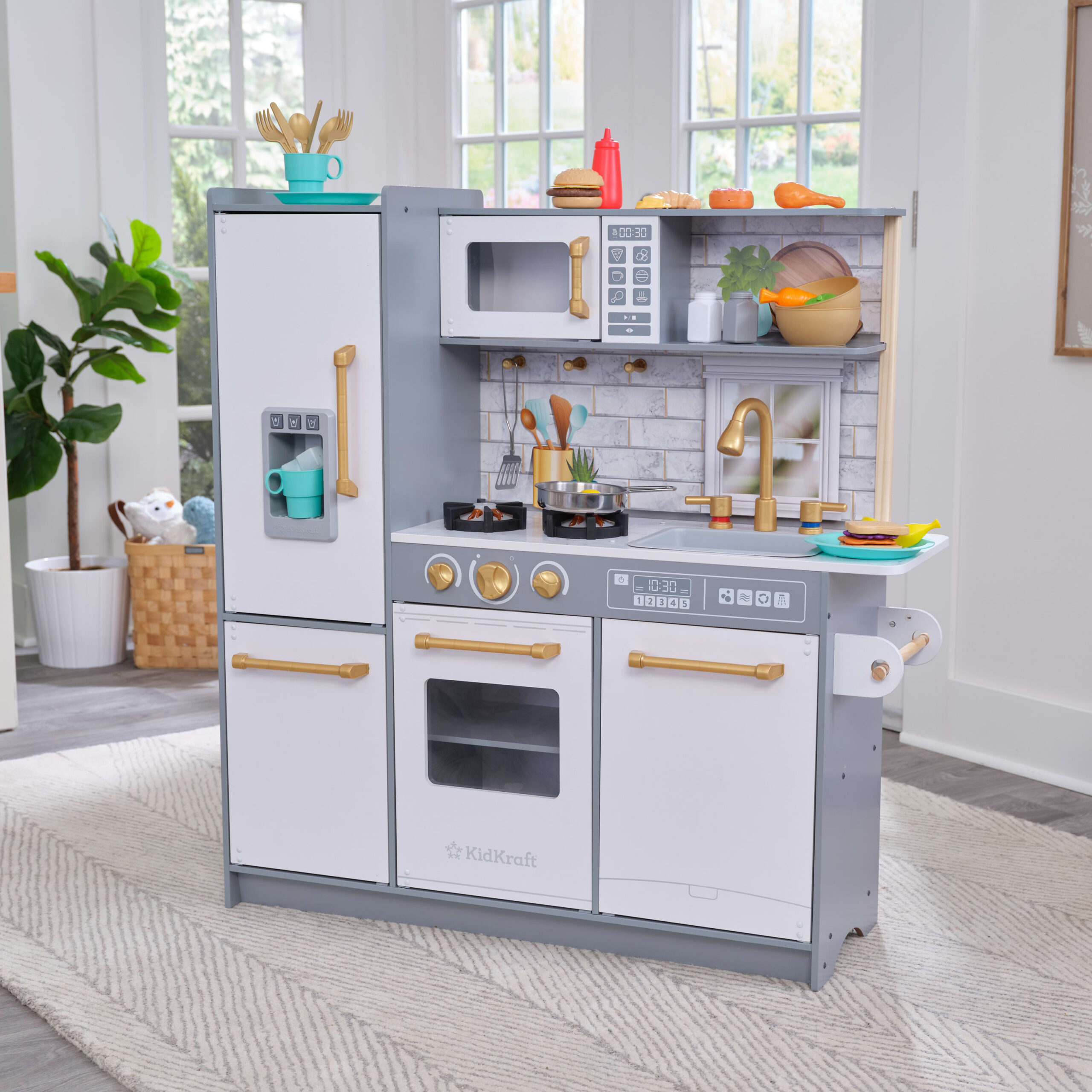 KidKraft Let-s Make a Meal Wooden Play Kitchen with Lights. Sounds and 36 Accessories