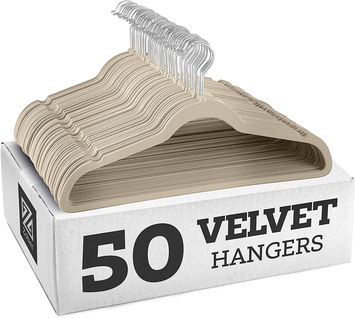 Zober Non-Slip Velvet Hangers - Suit Hangers (50-pack). Ivory