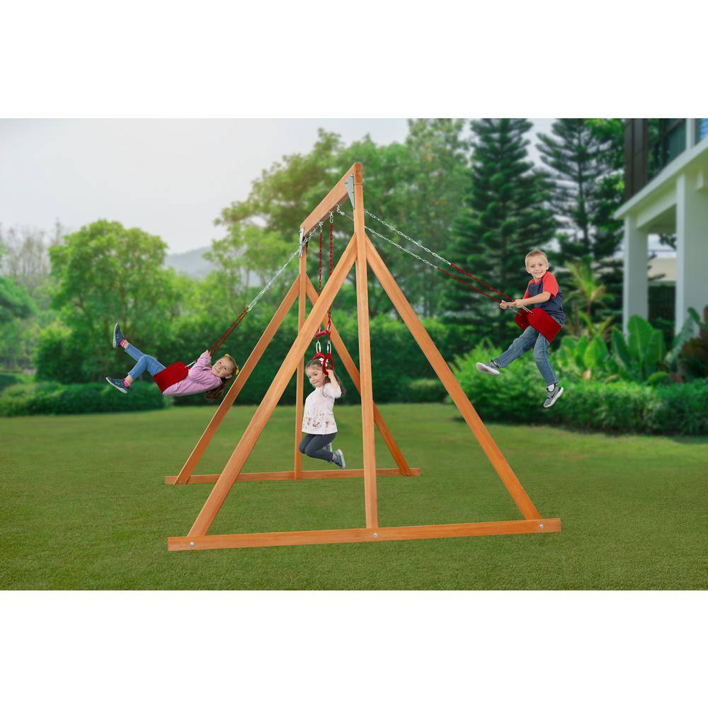 Creative Cedar Designs 3800-R Trailside Complete Wood Swing Set with Red Playset Accessories