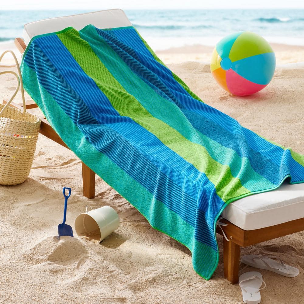 The Company Store  Jacquard Herringbone Stripe Blue Multi Cotton 1-Size Beach Towel
