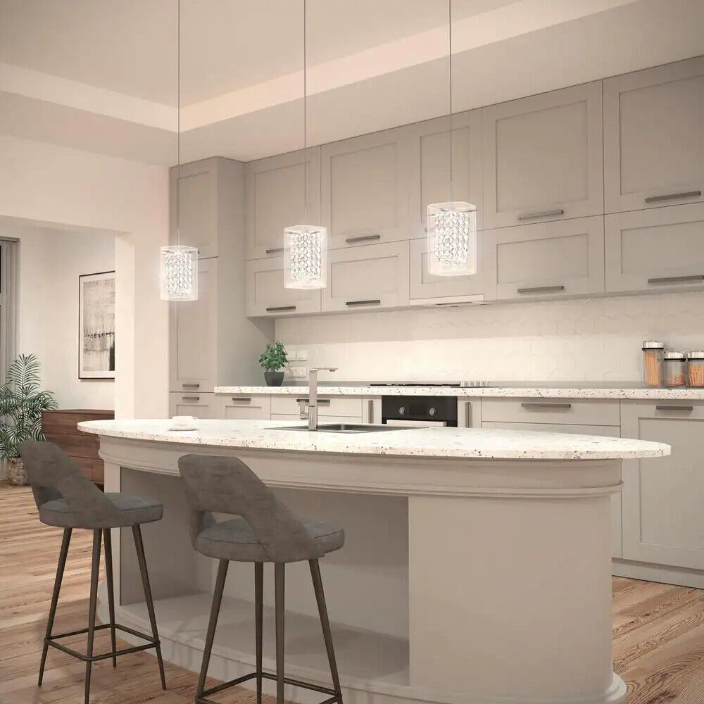 Artika PDT-1CC Crystal Cube 5.5-Watt Modern Integrated LED Chrome Hanging Pendant Light with Glass Shade for Kitchen Island