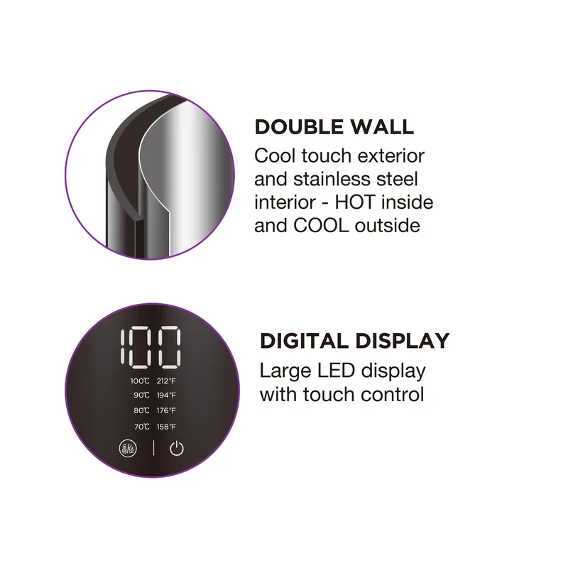 Salton JK1956 Cool Touch Digital Temperature Control. 1.5 L Electric Kettle. Black