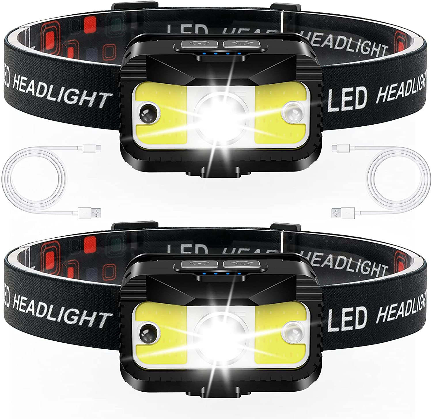 Headlamp Rechargeable. JNDFOFC 1200 Lumen Ultra Bright LED with White Red Light. 2 PACK