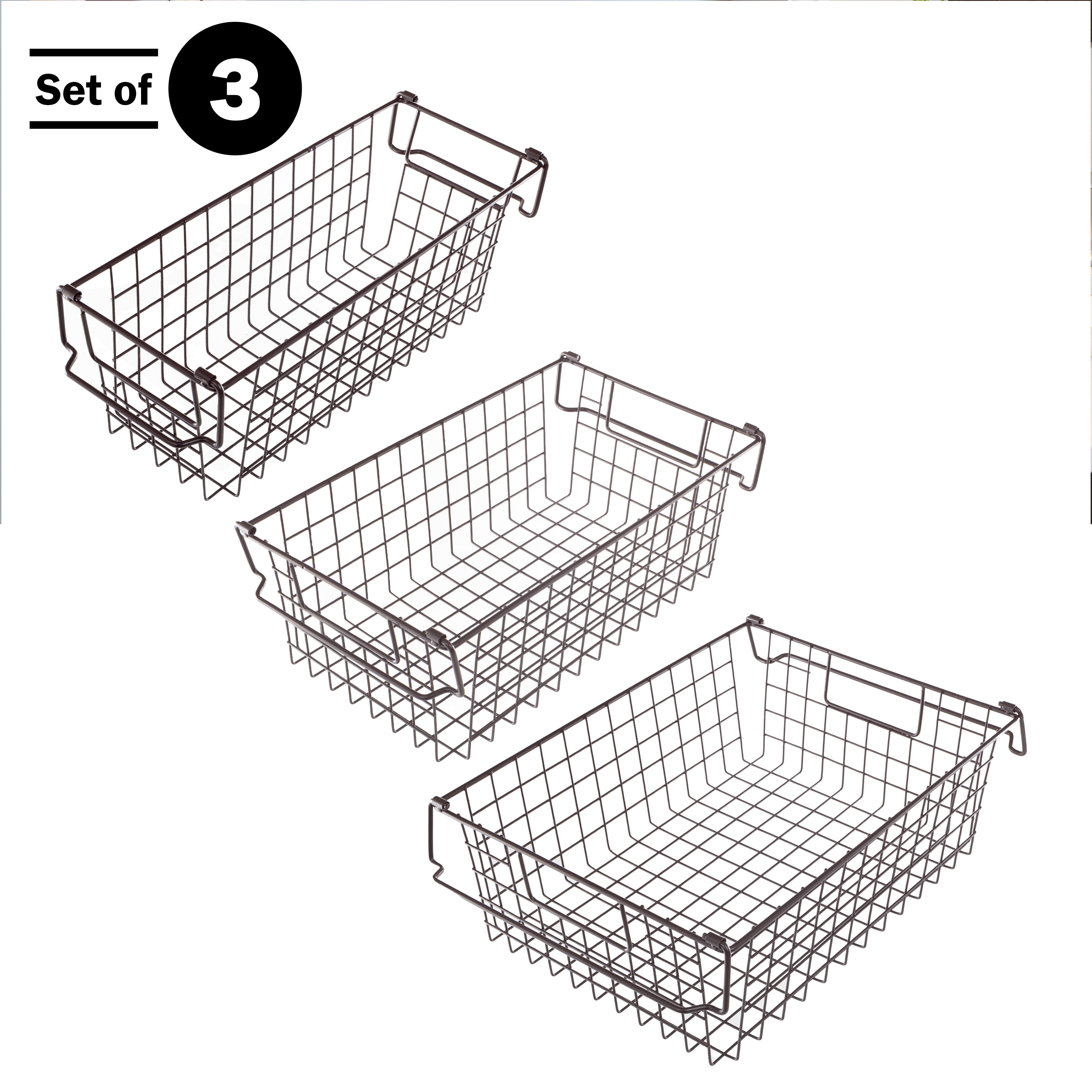 Home-Complete 3-Pack 16-in W x 5.5-in H x 12-in D Brown Steel Stackable Bin