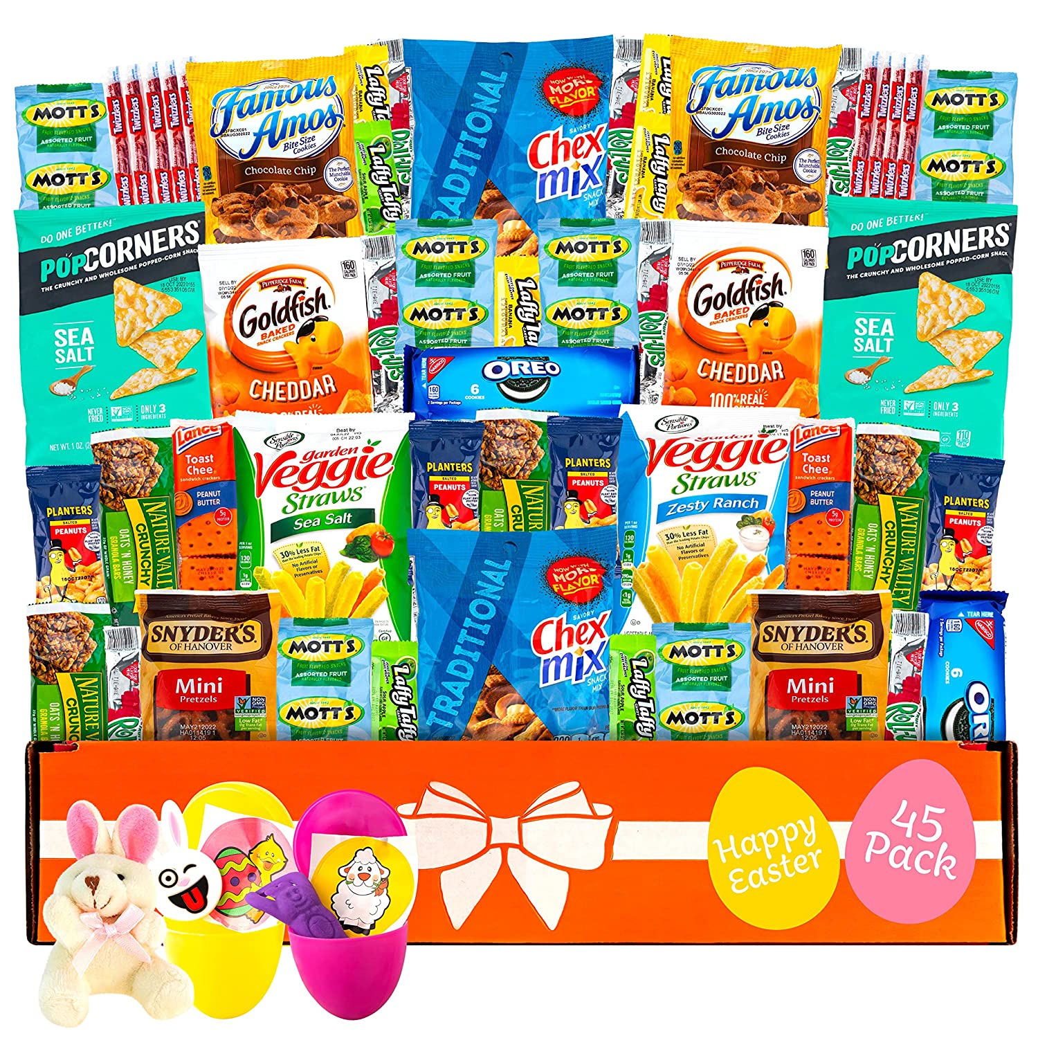 Premade Easter Care Package (45ct) - Candy Snacks Treats Plush Bunny Cookies Gift Box