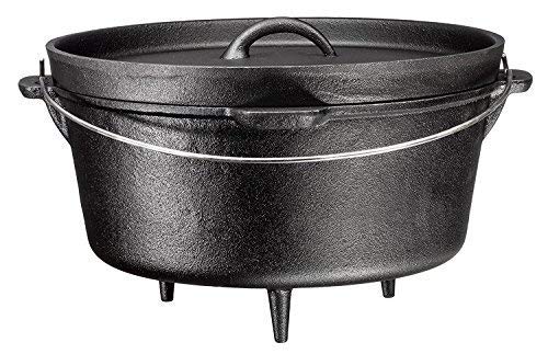 Bruntmor 3 Legged Pre-Seasoned Cast Iron Camping Flanged lid Deep Dutch Oven. 6 Quart w/ Metal Bail Handle