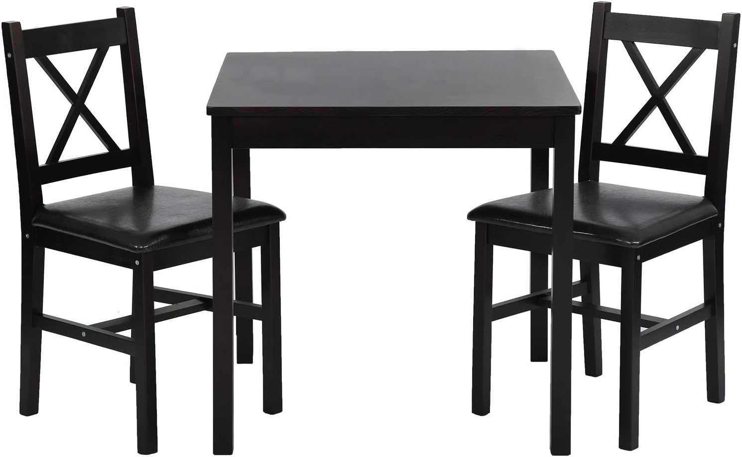 FDW Dining Kitchen Table Dining Set Wood 3 Piece Upholstered Grid Dining Room Table and Chairs for 2.Dark Brown