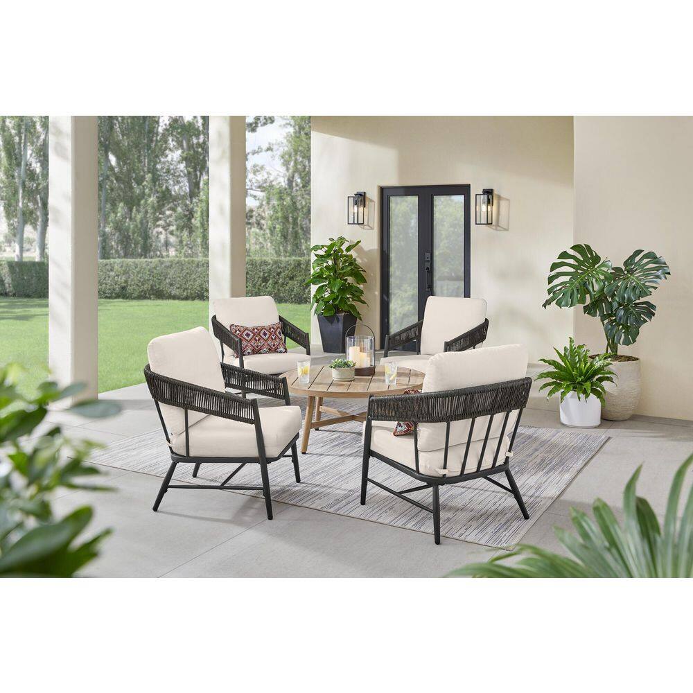 Hampton Bay  Aspenwood 5-Piece Wicker Patio Chat Set with White Cushion