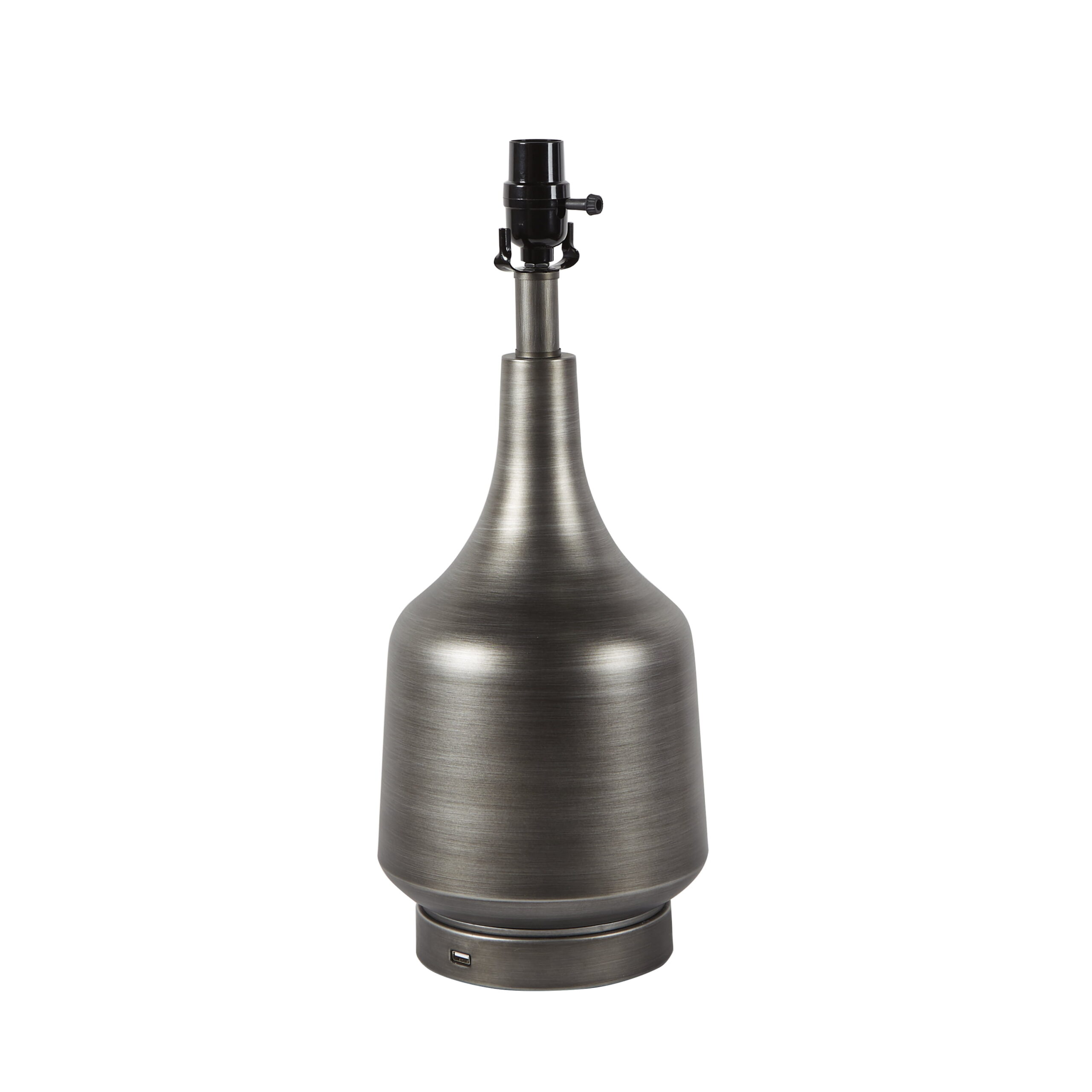 Mainstays Large Metal Accent Table Lamp Base with USB Port. Silver Finish