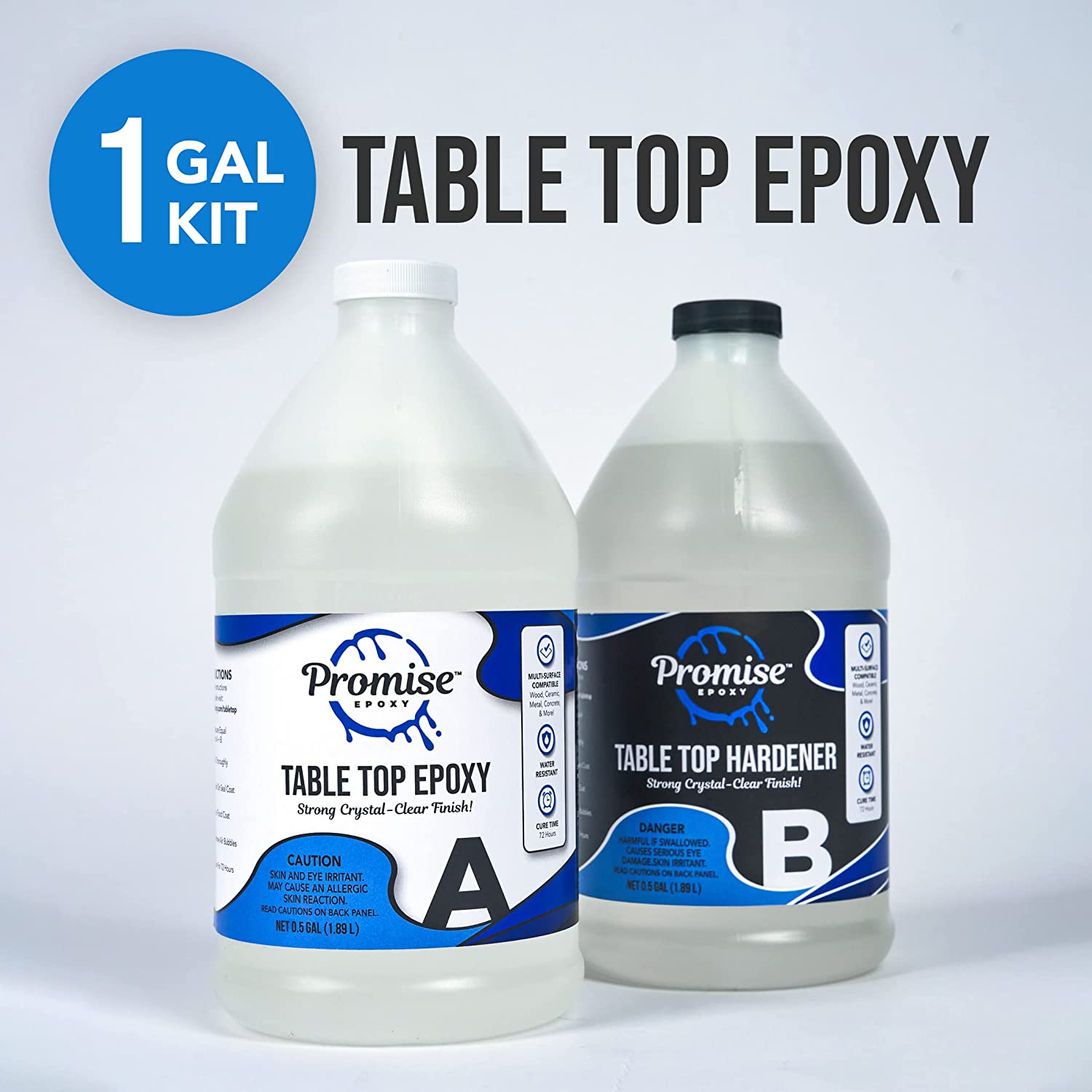 Promise Epoxy - Clear Table Top Epoxy Resin That Self Levels. This is a 1 Gallon High Gloss (0.5 Gallon Resin + 0.5 Gallon Hardener) Kit That's UV Resistant – It's DIYer with Minimal Bubbles
