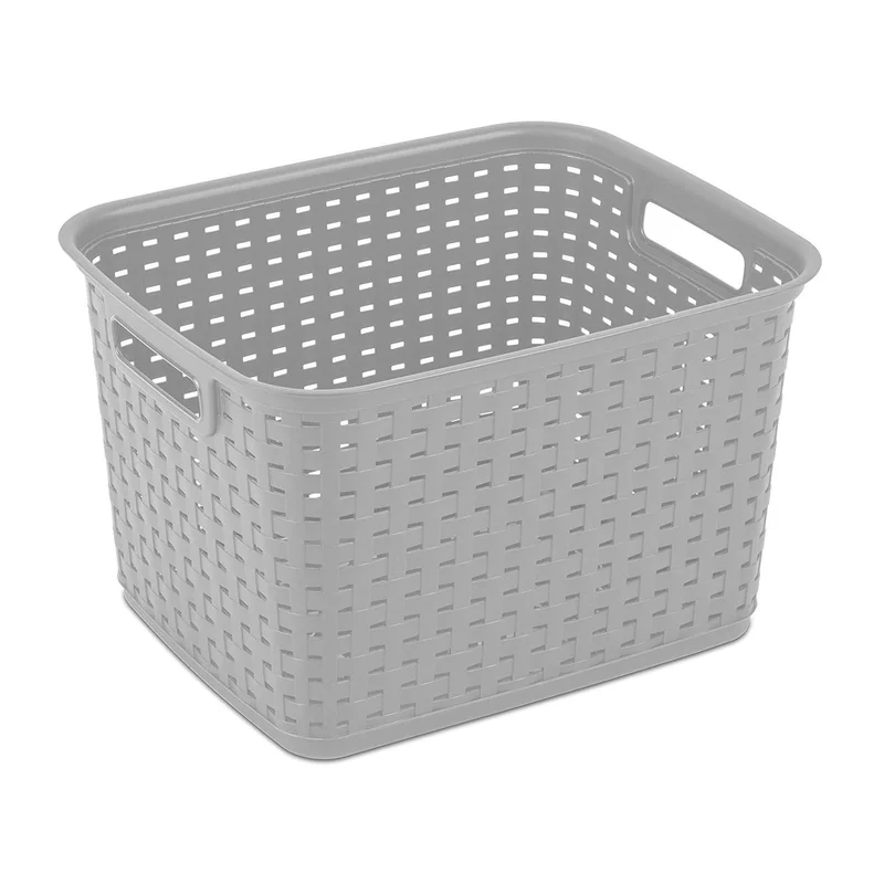 Sterilite Gray Tall Weave Plastic Laundry Hamper Storage Basket (12-Pack)