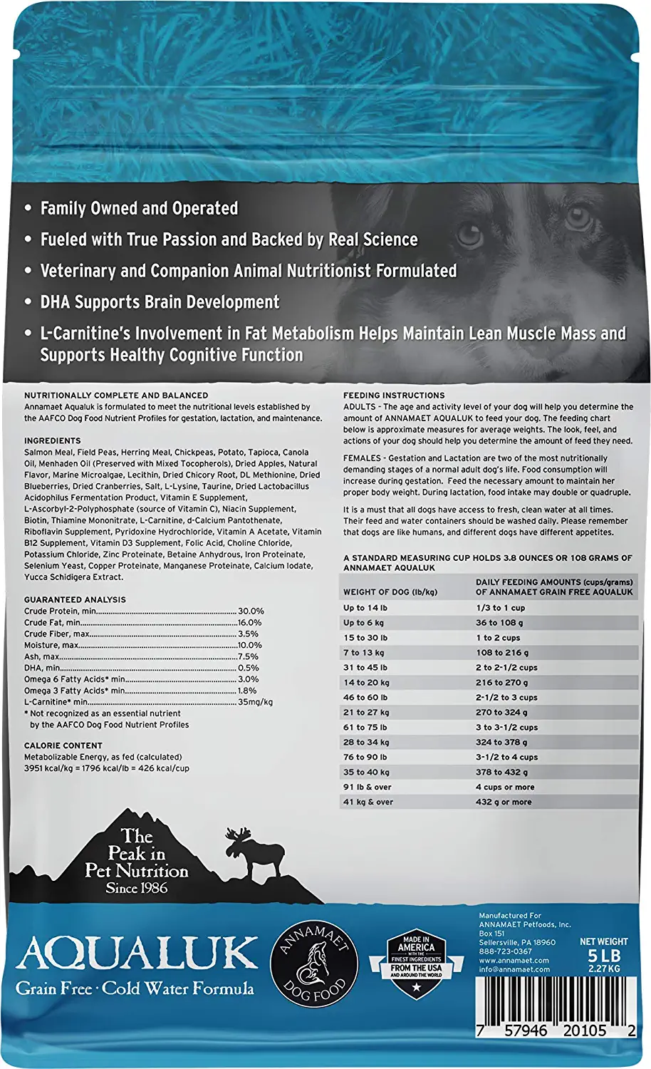 Annamaet Grain-Free Aqualuk Cold Water Fish Formula Dry Dog Food (Salmon & Herring) 5-lb Bag