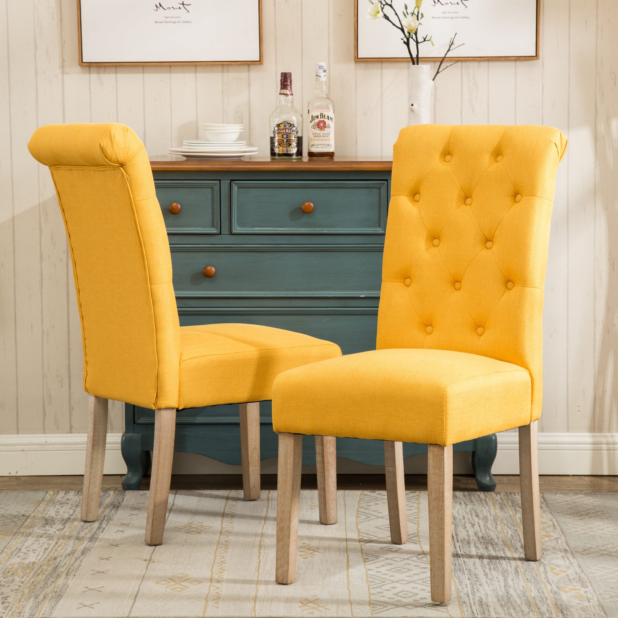 Roundhill Furniture Habit Dining Chair. Set of 2. Yellow