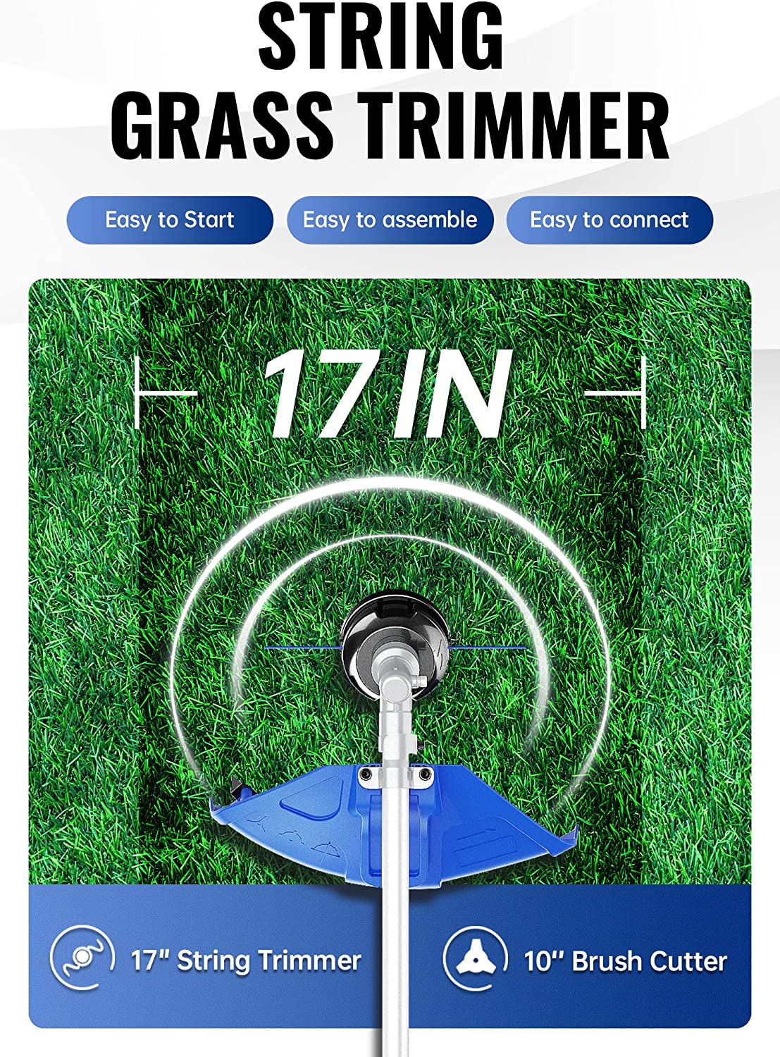 WILD BADGER POWER 26cc Weed Eater/Wacker Gas Powered. 3 in 1 String Trimmer/Edger 17” with 10” Brush Cutter.Rubber Handle & Shoulder Strap Included