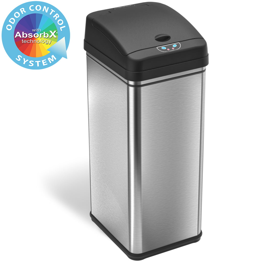 iTouchless 13 Gallon Touchless Sensor Kitchen Trash Can. Stainless Steel. Odor Filter System