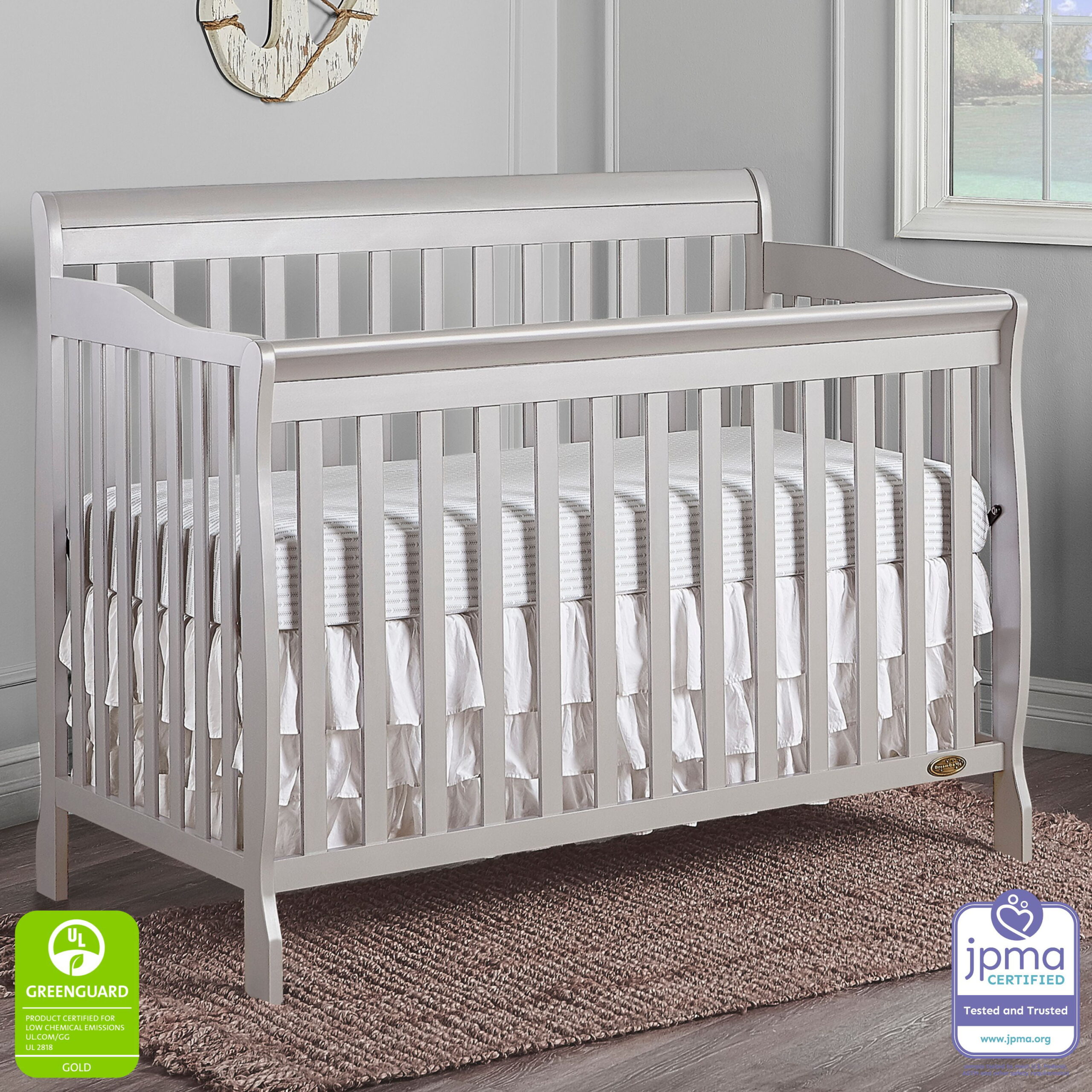 Dream On Me Ashton Convertible 5-in-1 Crib. Mystic Grey