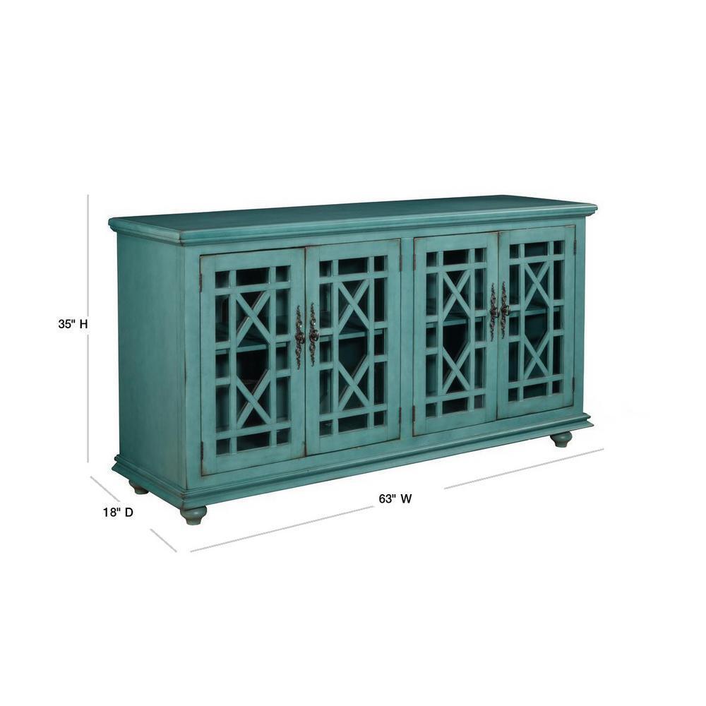 Martin Svensson Home Elegant Teal Glass TV Stand Fits TVs Up to 65 in. with Cable