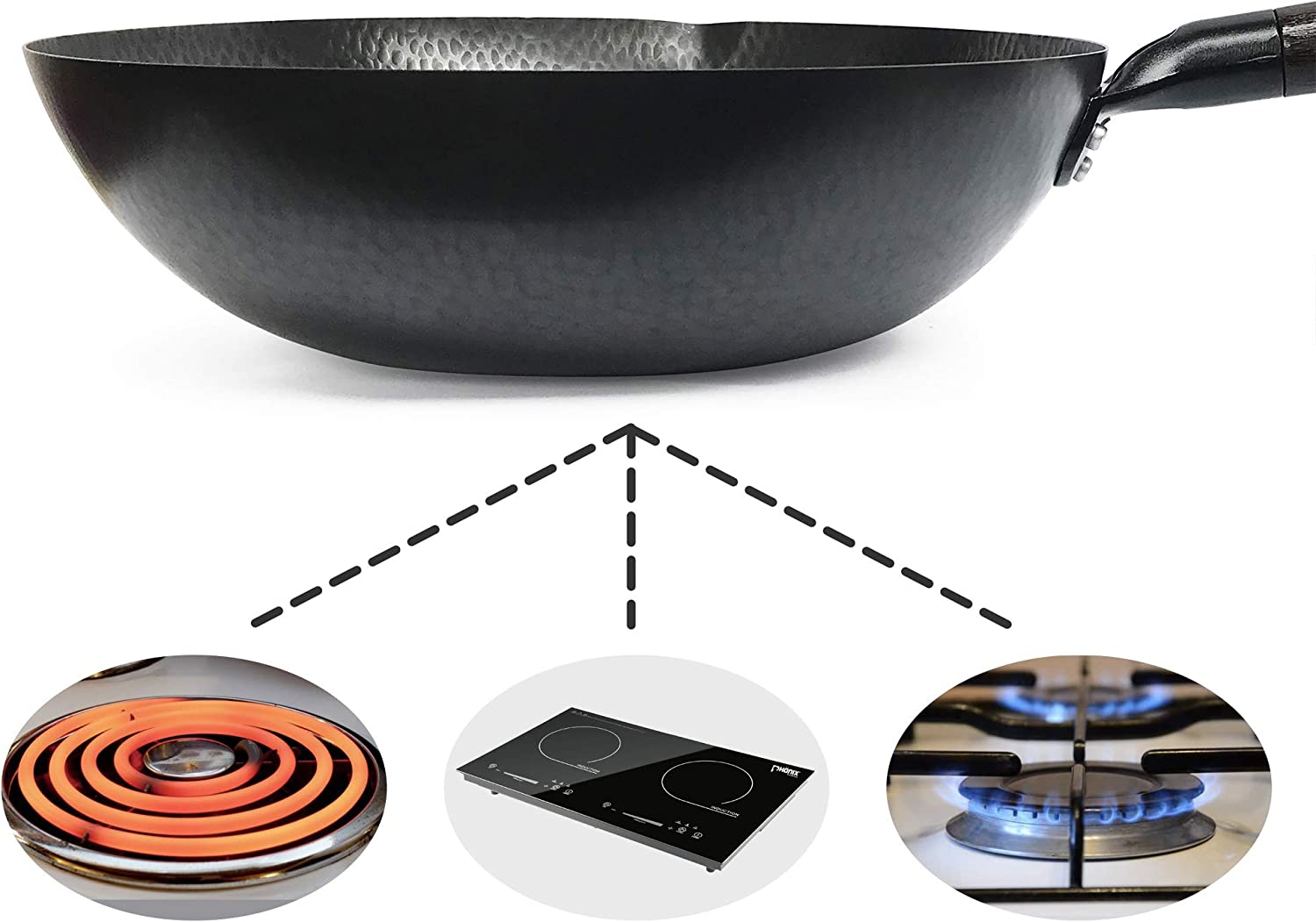 Souped Up Recipes Carbon Steel Wok For Electric. Induction and Gas Stoves (Lid. Spatula and User Guide Video Included)