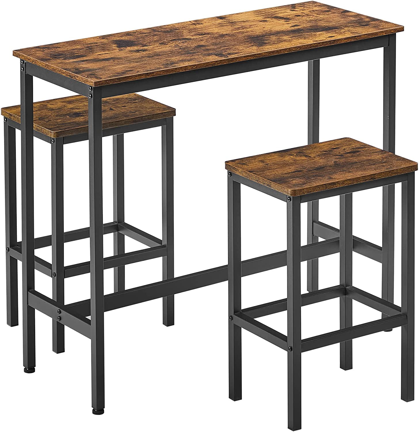 VASAGLE Dining Table Set Bar Table and Chairs Set Kitchen Bar Height Table with Stools Set of 2 Rustic Brown and Black