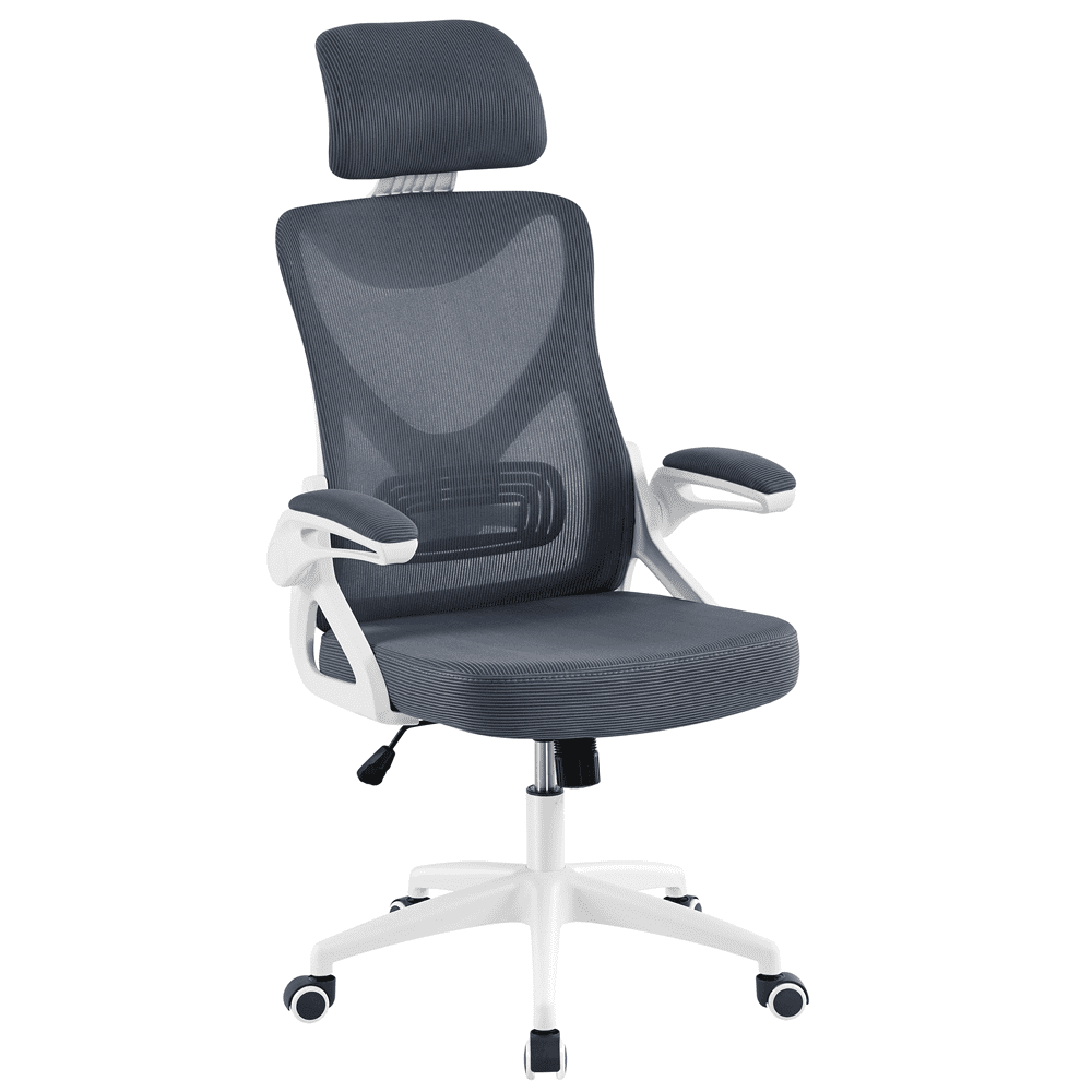 SmileMart High Back Ergonomic Mesh Office Chair with Adjustable Padded Headrest. White/Gray