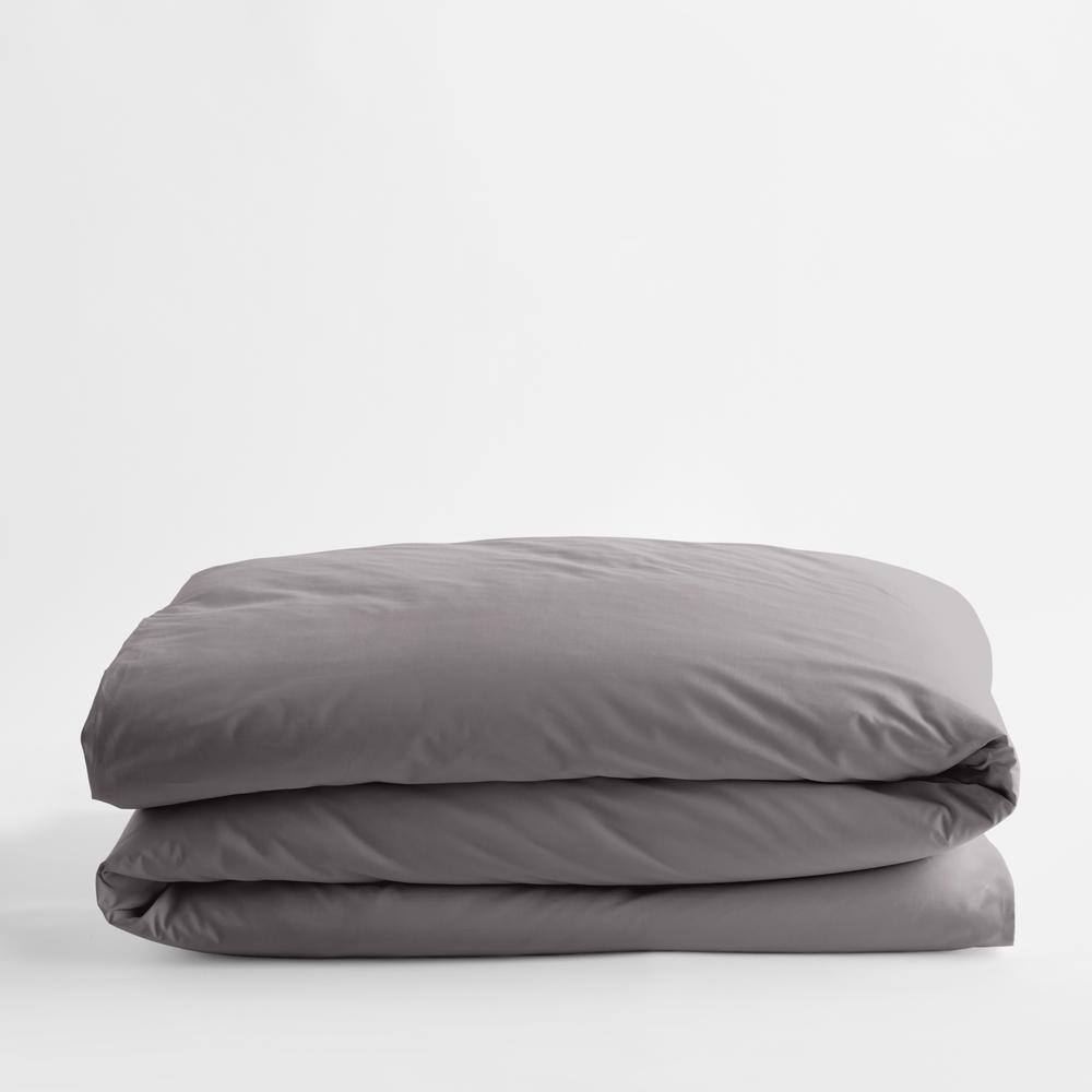 The Company Store  Company Cotton Graphite Solid 300-Thread Count Cotton Percale King Duvet Cover - Graphite