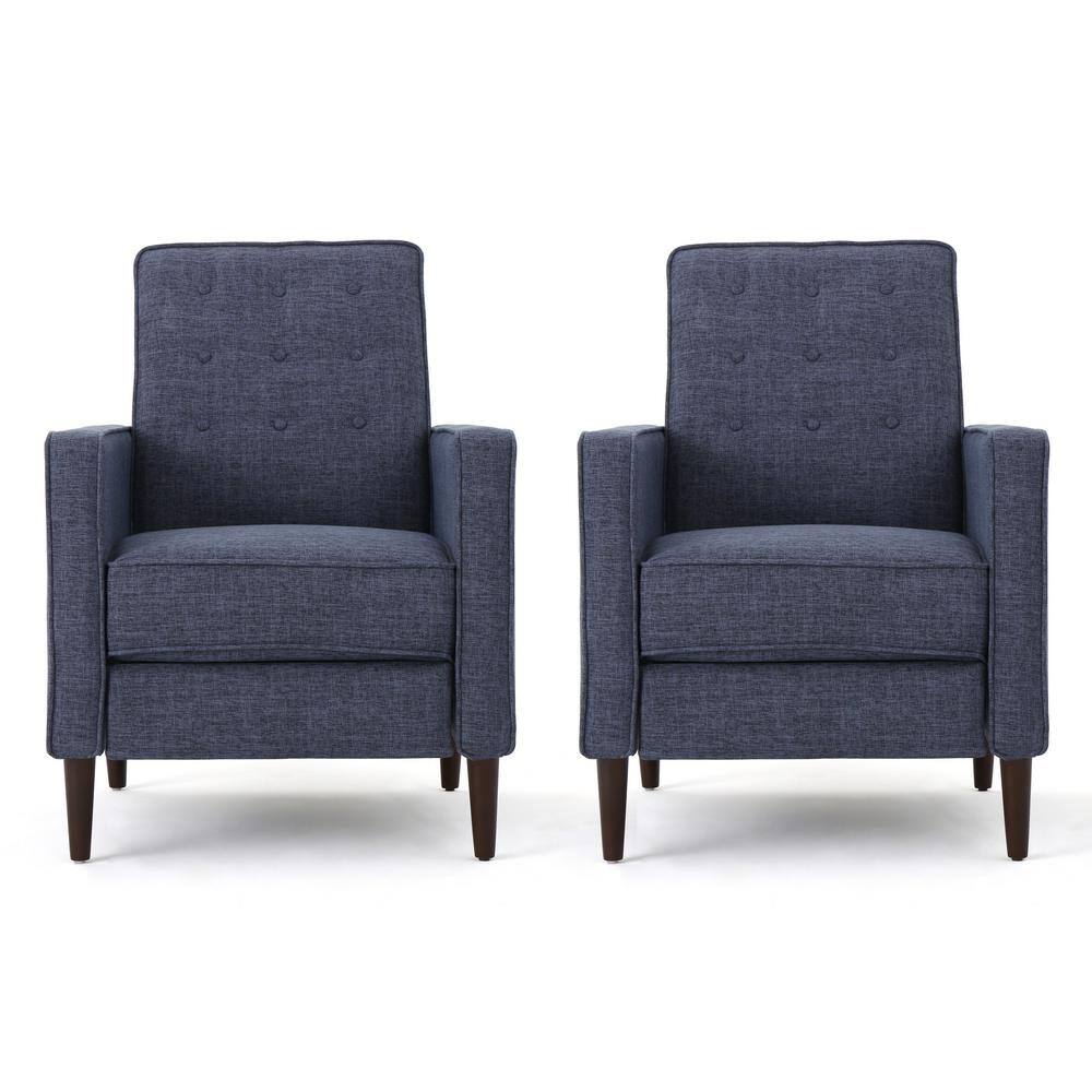 Noble House  Mervynn Modern Dark Blue Polyester Club Chair Recliners (Set of 2)