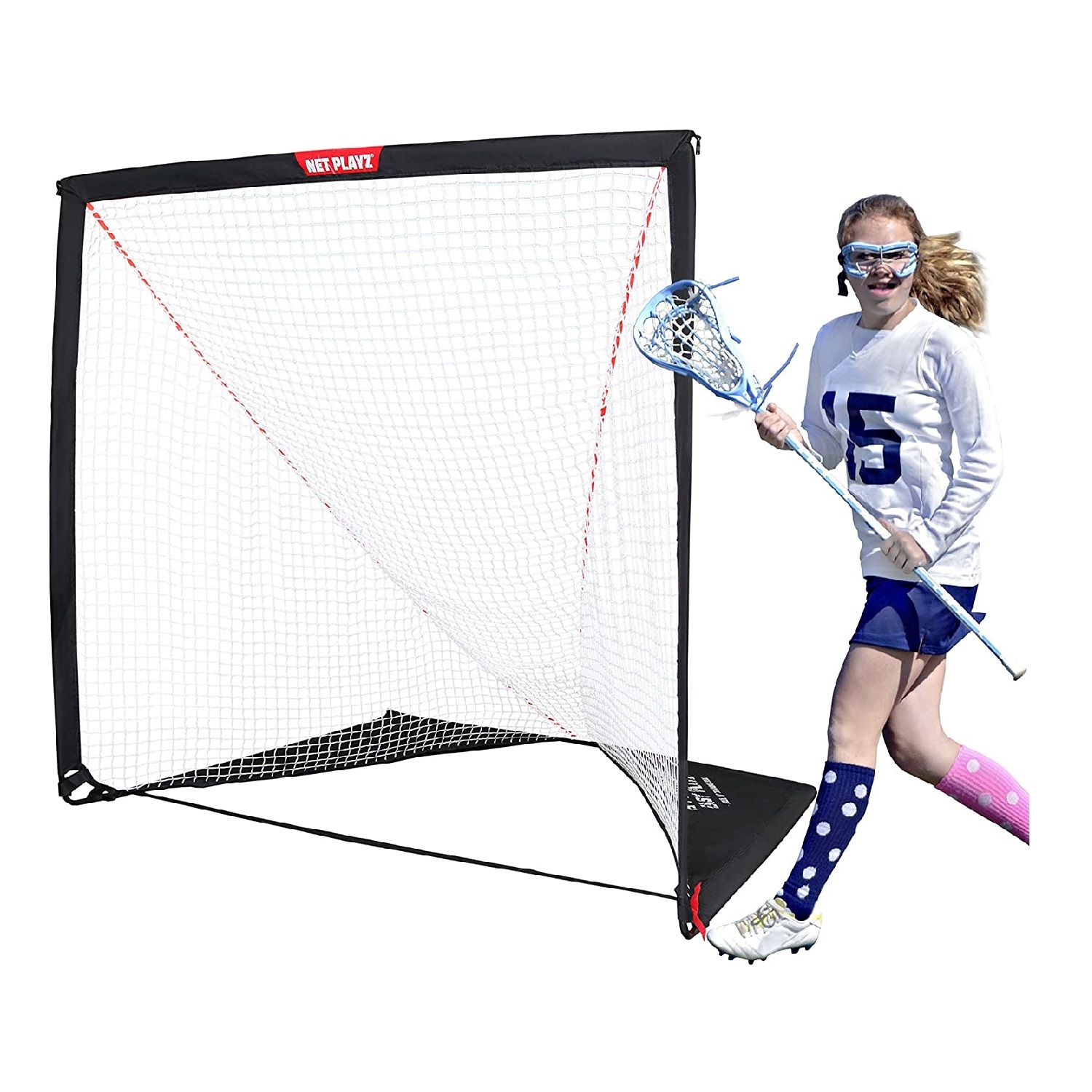 NET PLAYZ 6 x 6 x 6 Feet Lacrosse Goal Fast Install. Fiberglass Frme. Lightweight. Foldable. Portable. Carry Bag Included. Black