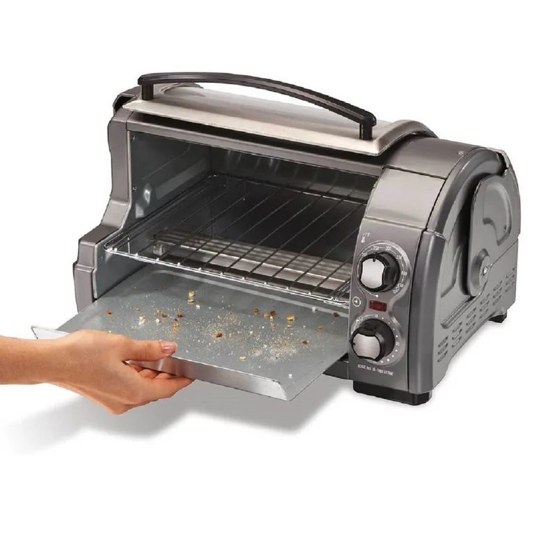 Hamilton Beach 31334D Easy Reach 1200 W 4-Slice Grey Toaster Oven with Roll-Top Door