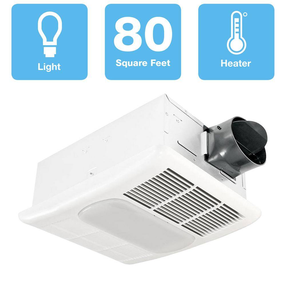 Delta Breez RAD80LED Radiance Series 80 CFM Ceiling Exhaust Bathroom Fan with Dimmable LED Light and Heater