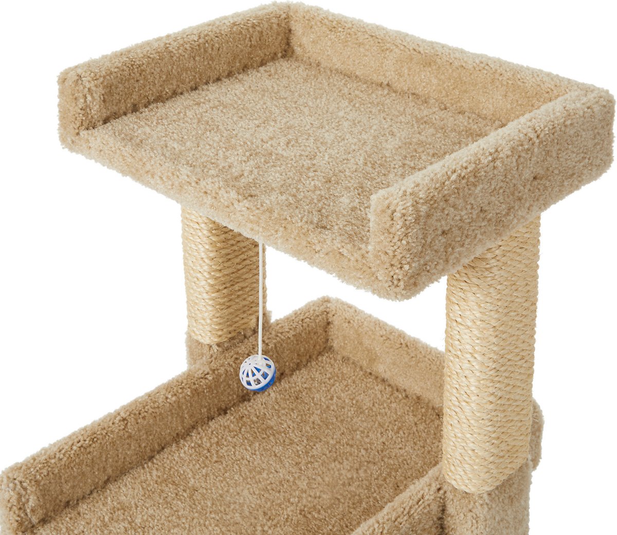 Frisco 32-in Real Carpet Wooden Cat Tree with Toy. Beige