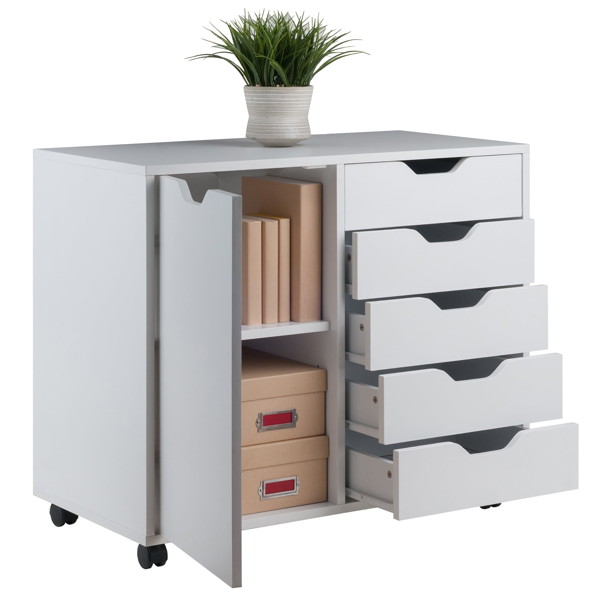 Winsome Wood Halifax 2-Section 5-Drawer Mobile Storage Cabinet. White Finish