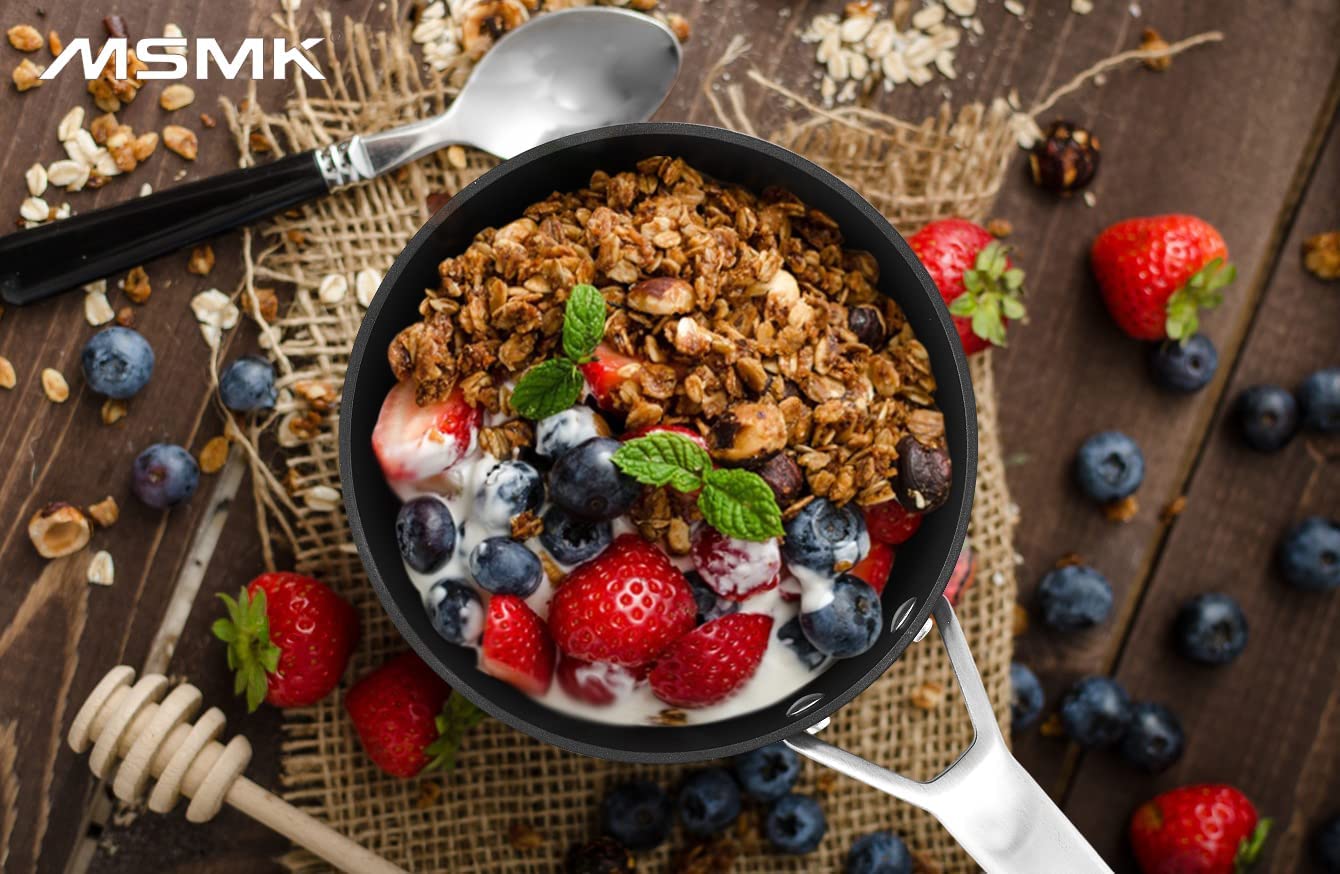 MSMK 3.5 Quart Saucepan with lid. Stay-Cool Handle. Burnt also Nonstick. PFOA Free Non-Toxic. Scratch-resistant. Induction Cooking Pot