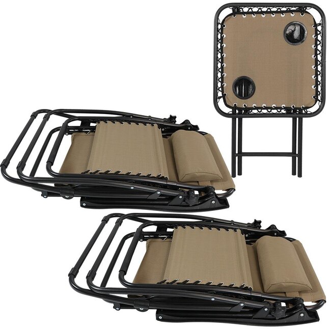 Sunnydaze Decor DL-016 2 Black Metal Frame Stationary Zero Gravity Chair(s) with Tan Sling Seat