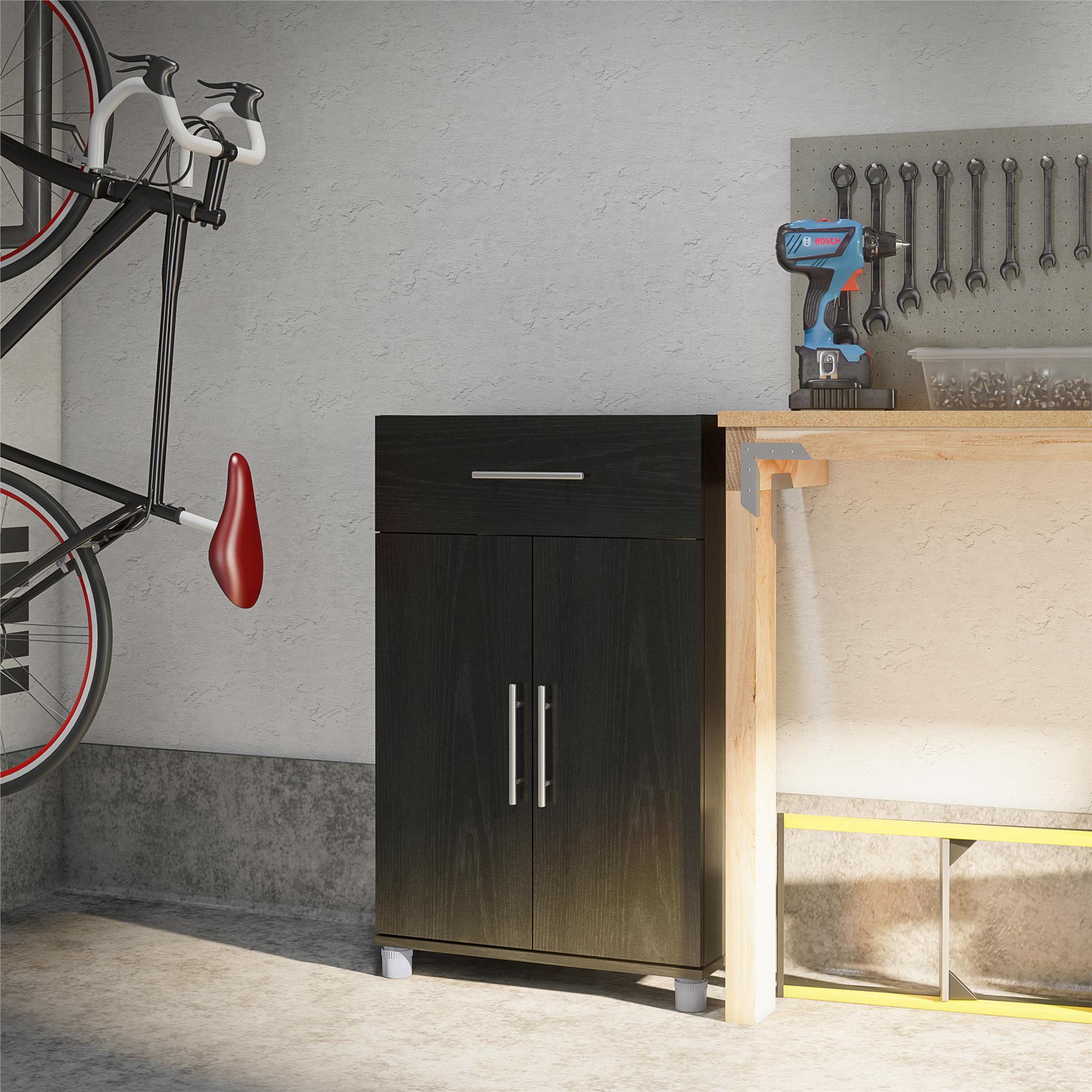 Systembuild Evolution Westford 2 Door/1 Drawer Garage Storage Cabinet. Black Oak