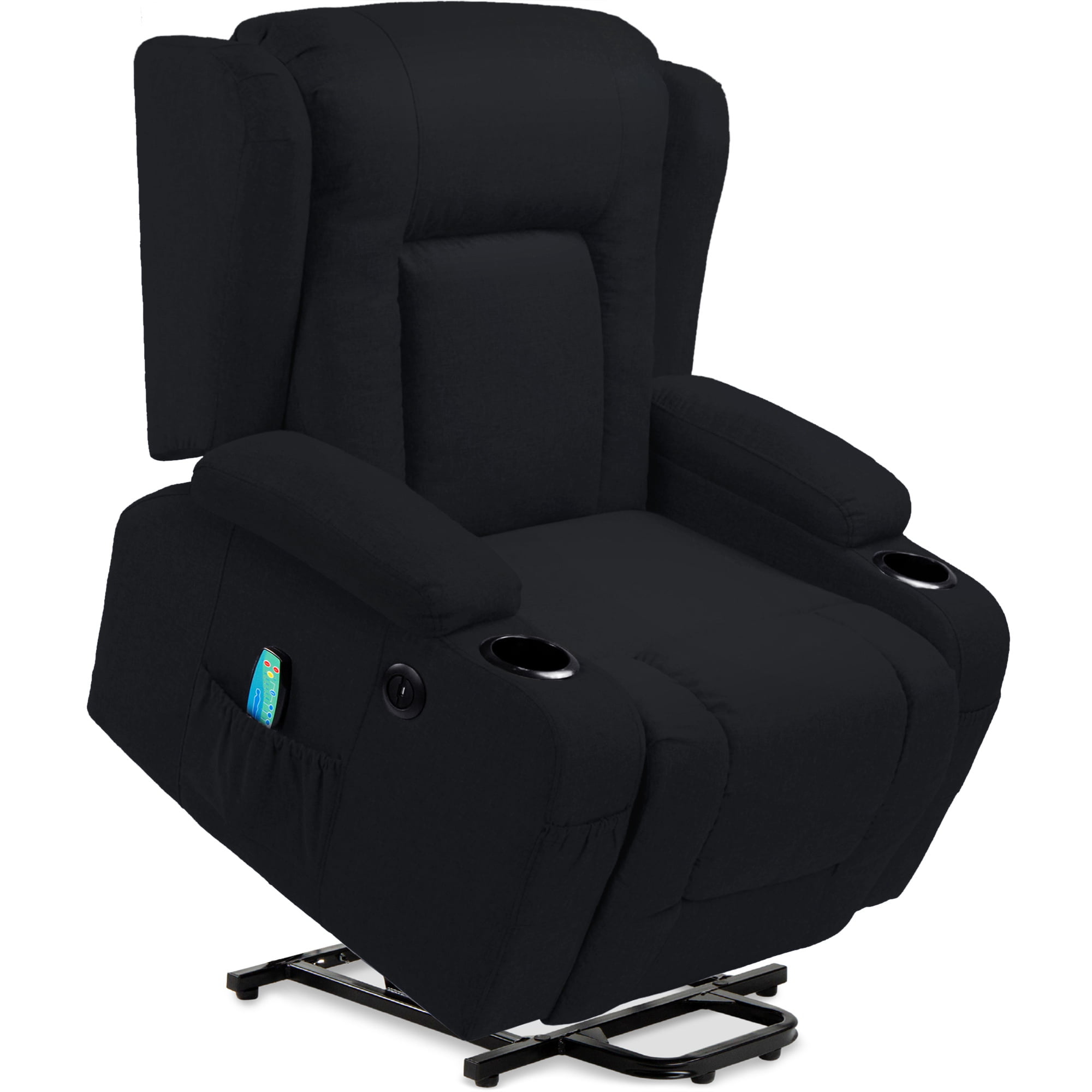 Best Choice Products Electric Power Lift Linen Recliner Massage Chair Furniture w/ USB Port. Heat. Cupholders - Black