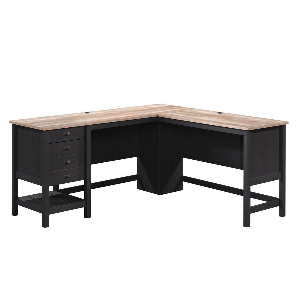 SAUDER Cottage Road 65.118 in. L-Shape Raven Oak Computer Desk with File Storage