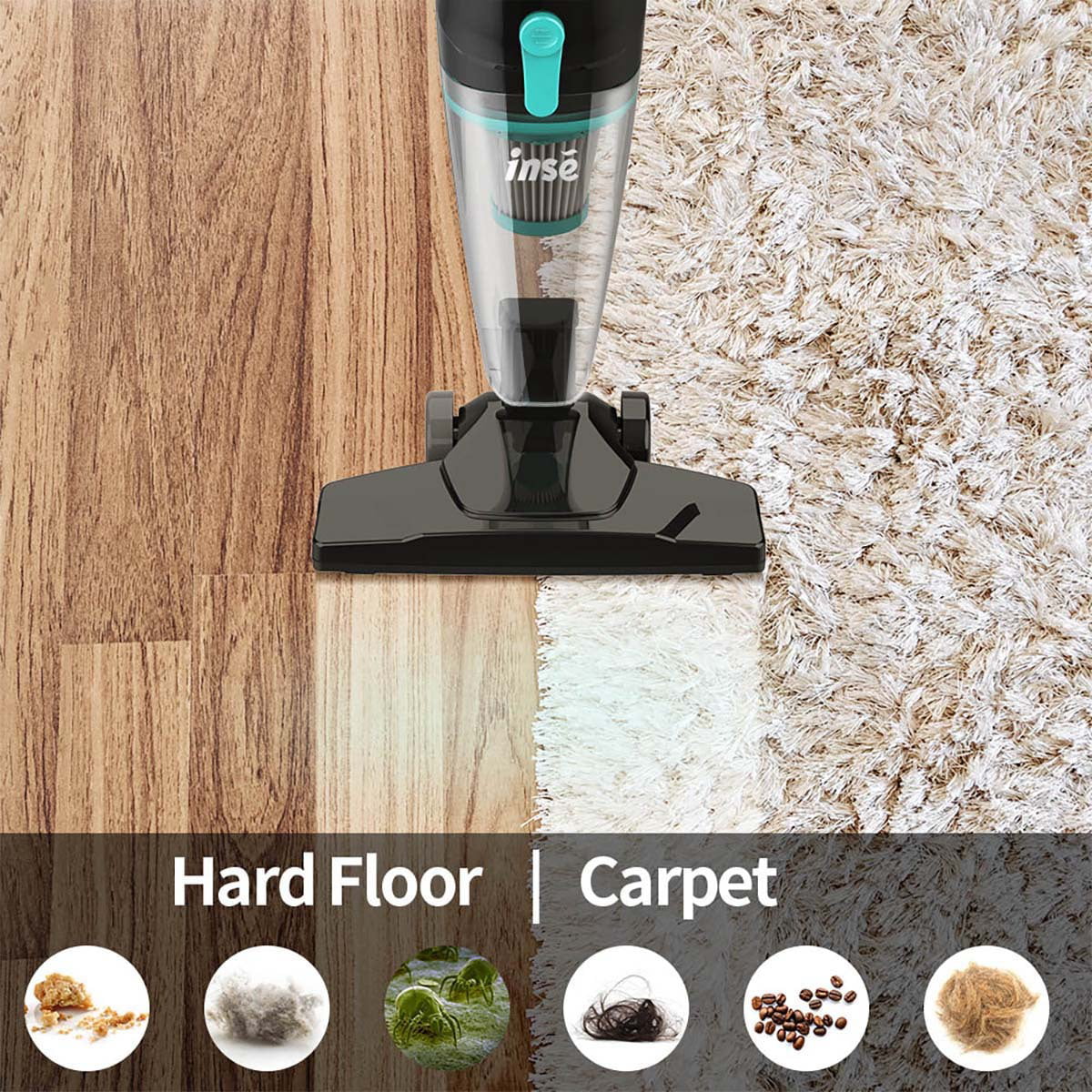 INSE Corded Vacuum Cleaner with Cable 2 in1 Bagless Stick Vacuum Cleaner & Hand Vacuum Cleaner