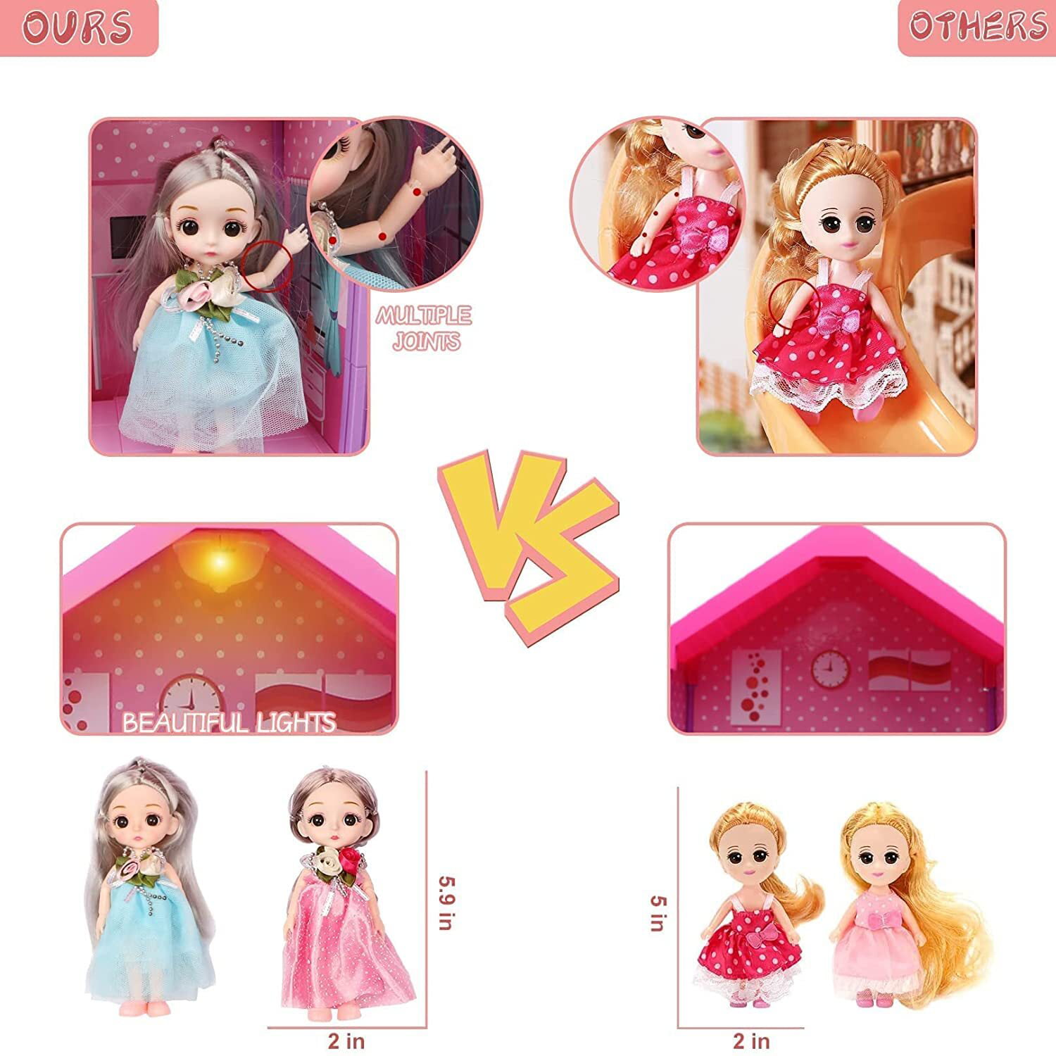 Beefunni 36 inch Dollhouse. with Slide. Dolls and 11 Rooms. Creative Dollhouse Toys for Girls. Gift for 3 to 8 Year Old. Assembly Required