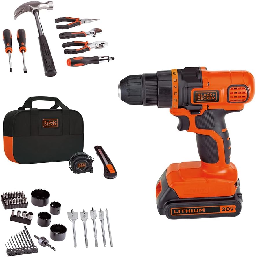 BLACK+DECKER 20V Max Drill & Home Tool Kit. 68 Piece (LDX120PK)