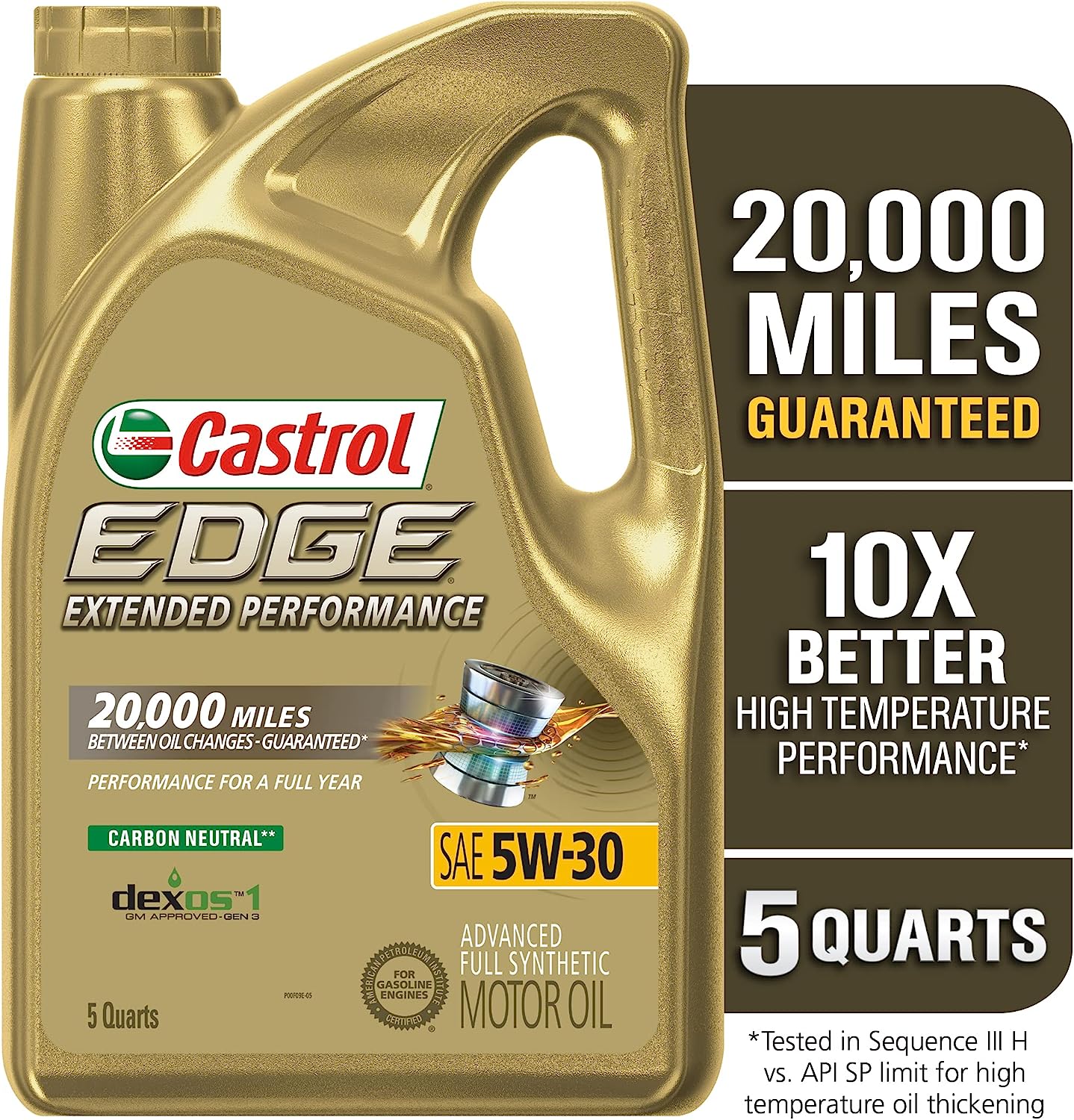 Castrol Edge Extended Performance 5W-30 Advanced Full Synthetic Motor Oil. 5 Quarts. Pack of 3