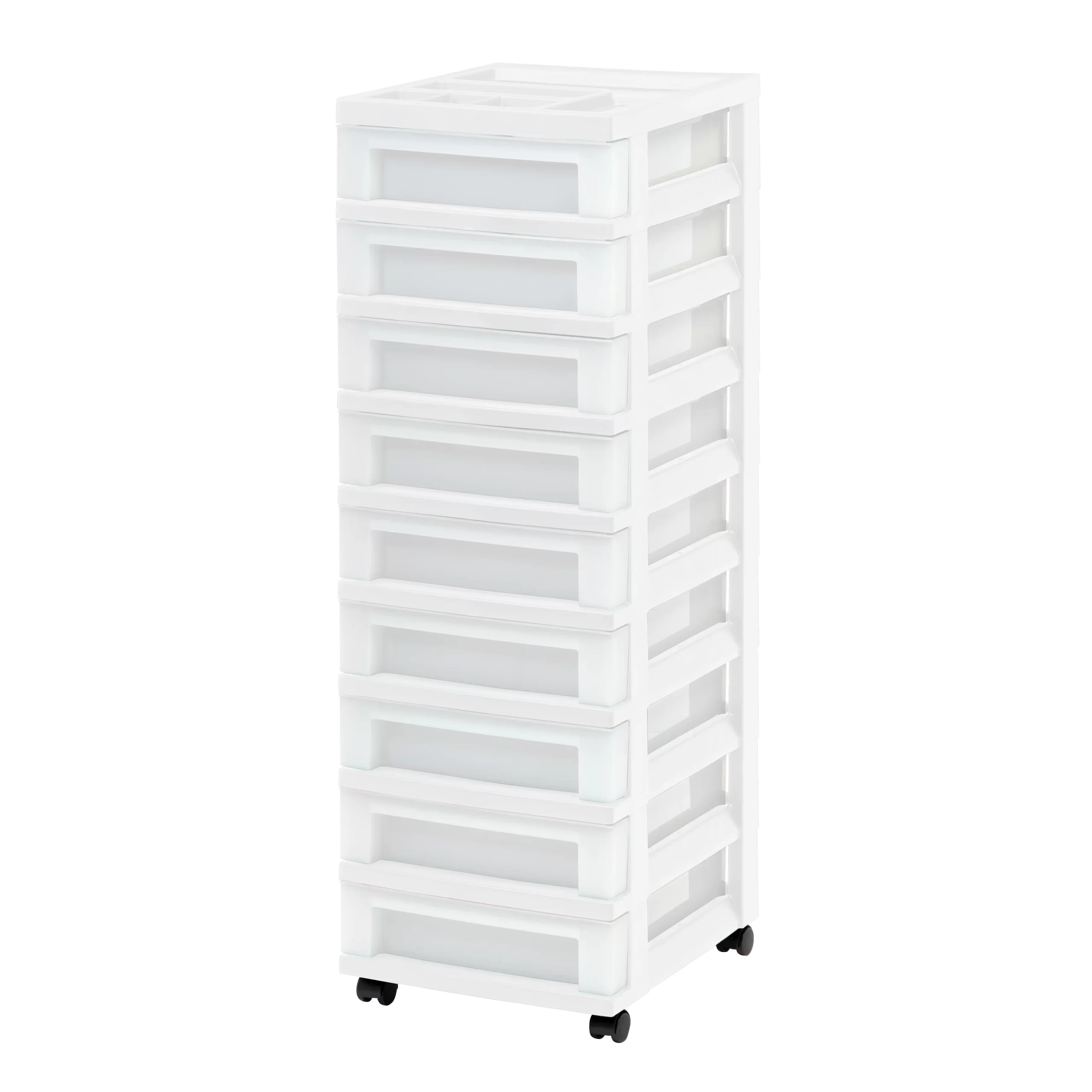IRIS White 9-Drawer Storage Cart With Organizer Top (White/Pearl)
